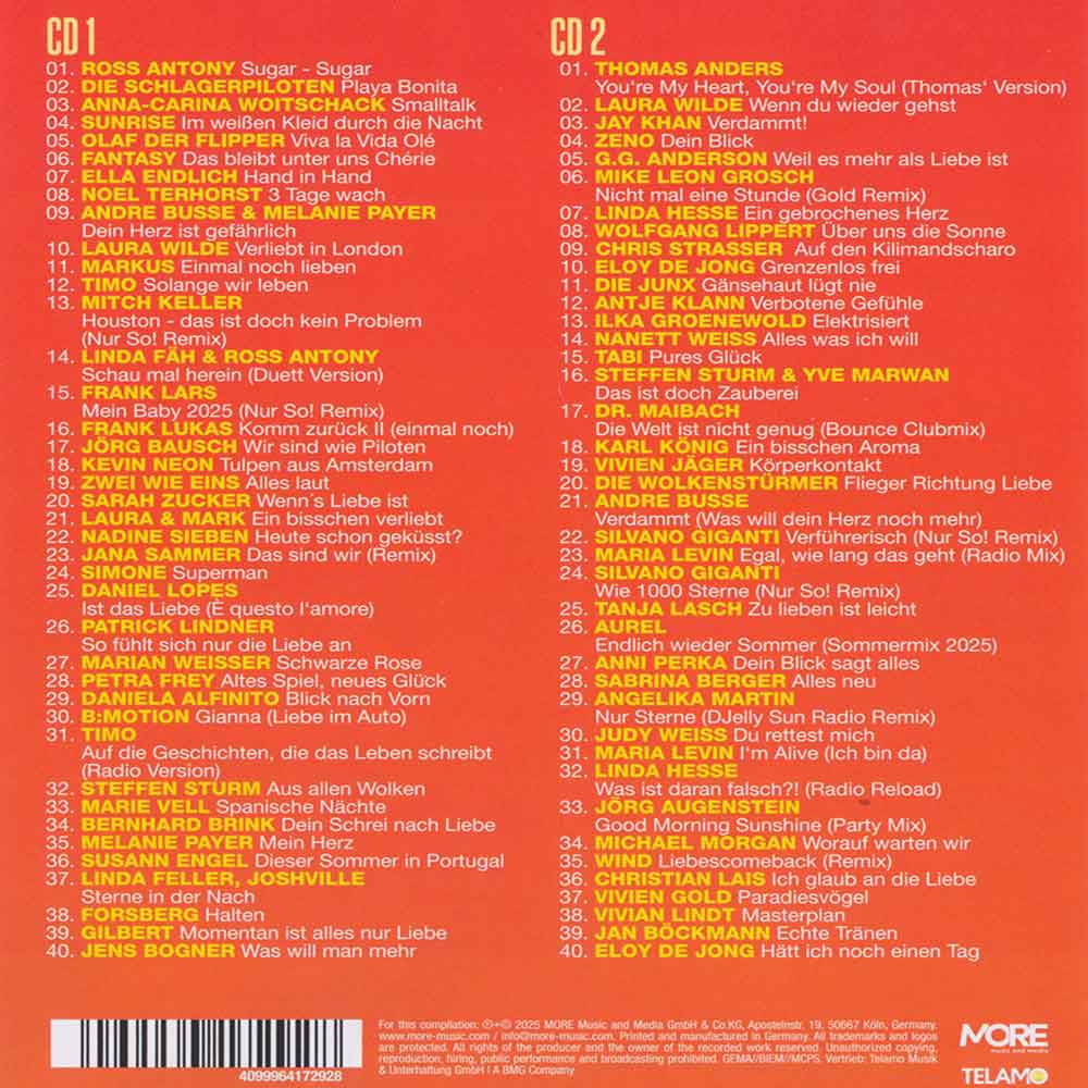 Schlager Nonstop 2025 (Der Größte Hitmix Aller Zeiten!) Back-Cover 2 CD Sampler