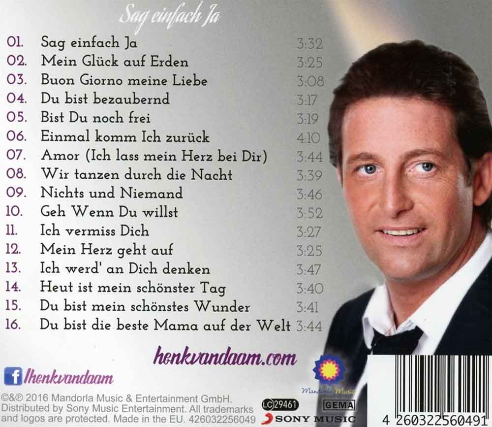 Henk Van Daam Sag Einfach Ja Back-Cover 1 CD Album