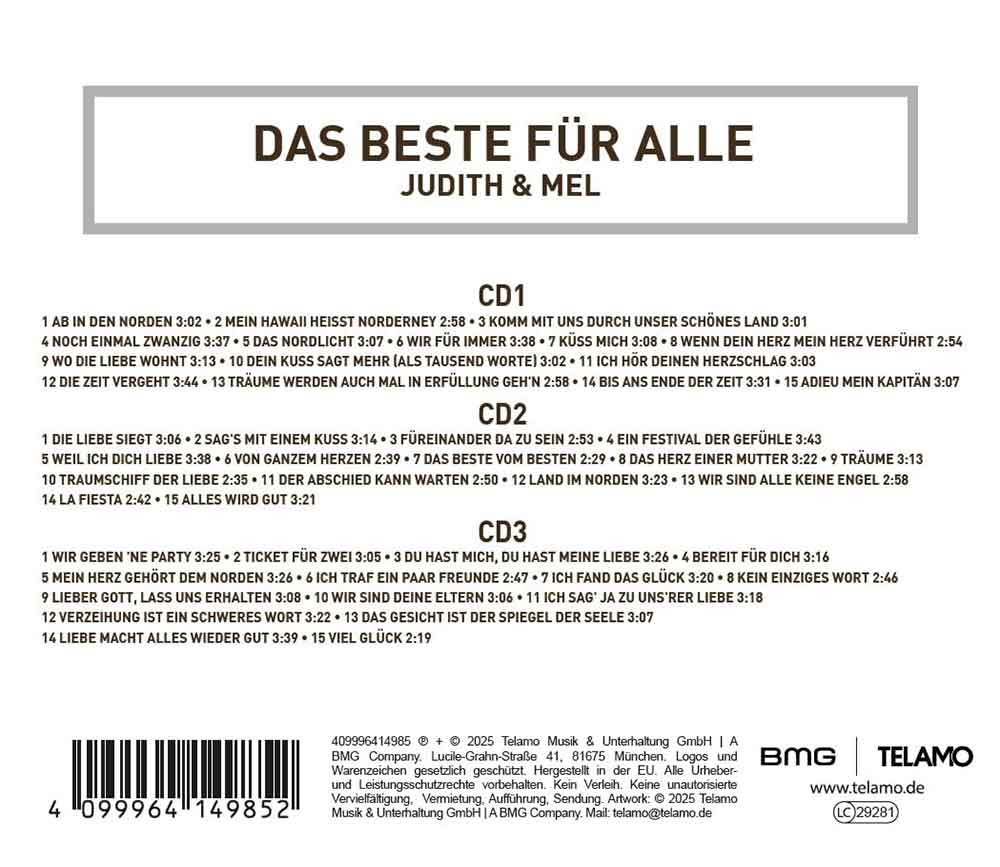 Das Beste Für Alle Judith & Mel Back-Cover 3 CD Album