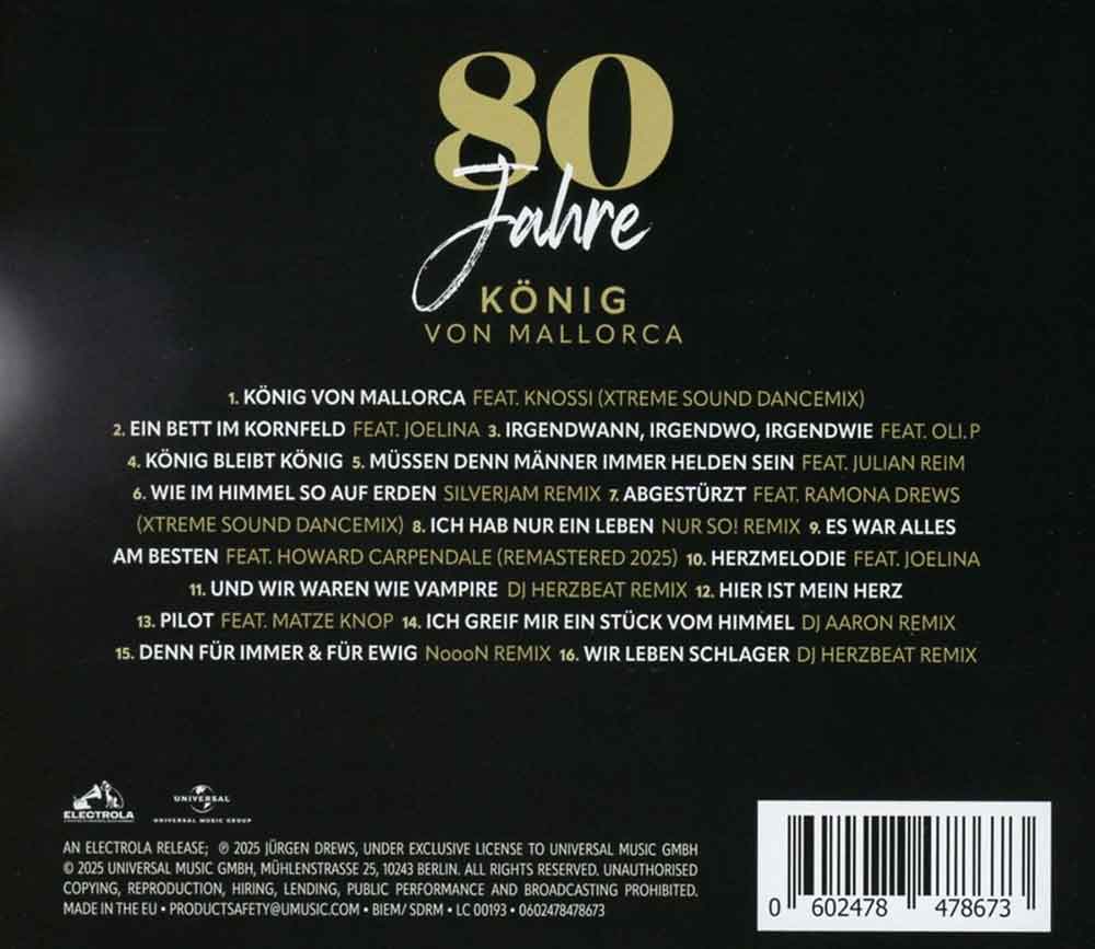 80 Jahre - König Von Mallorca Jürgen Drews Back-Cover 1 CD Album