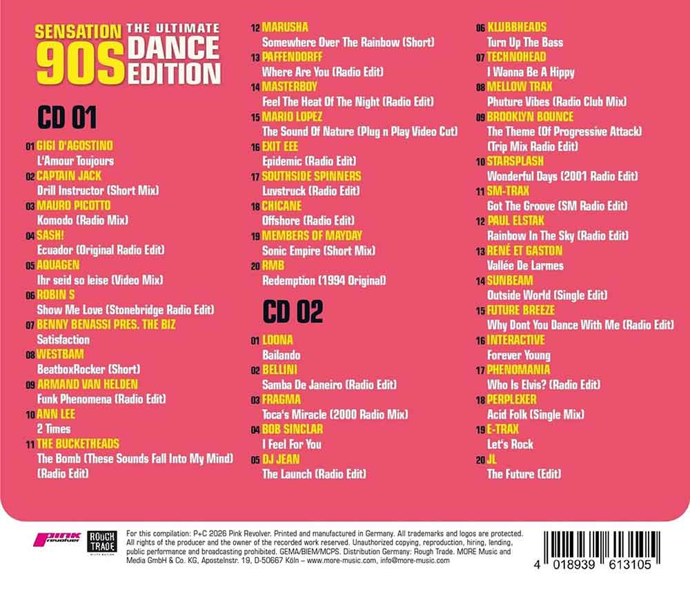 Sensation 90s - The Ultmate Dance Edition Back-Cover 2 CD Sampler