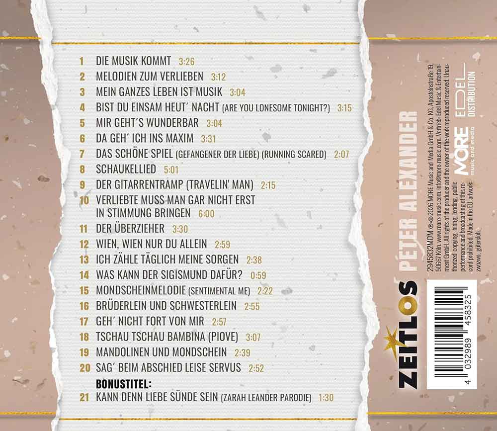 Peter Alexander - Zeitlos (2026) CD Album Backcover