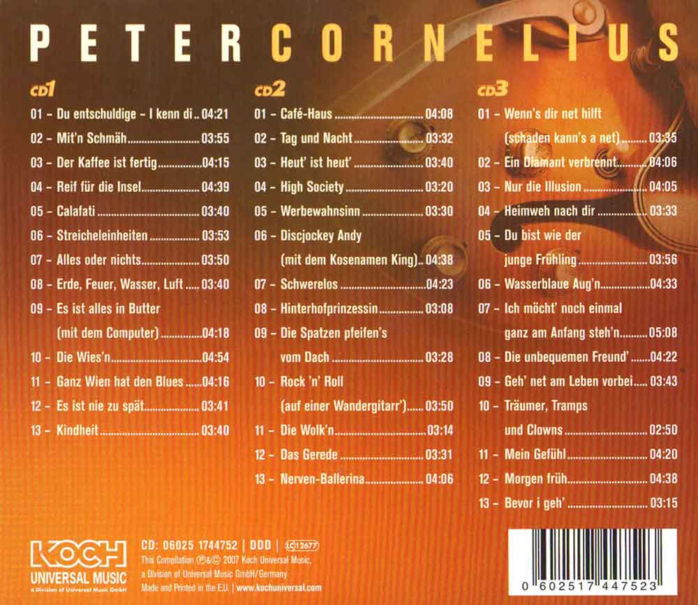 Peter Cornelius - Der Kaffee Ist Fertig (Hit-Collection) Back-Cover 3 CD Album