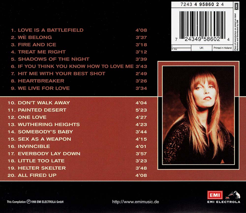 Pat Benatar - Premium Gold Collection (1998) CD Album Backcover