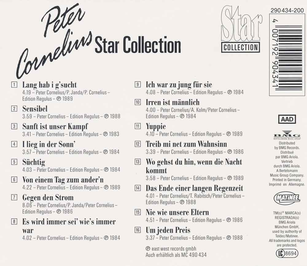 Peter Cornelius - Star Collection (Süchtig) (1991) CD Album Backcover