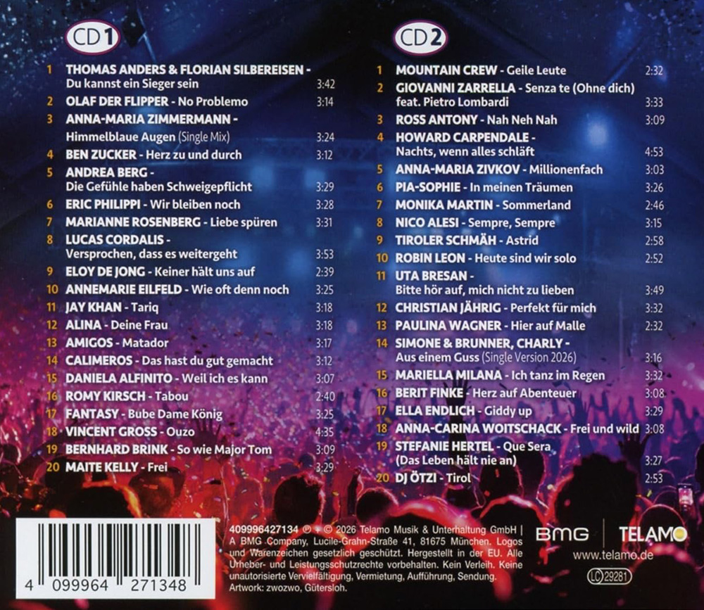 Schlager Für Alle Präsentiert Schlagerparty 2026 (2 CD) (2026) CD Album Backcover