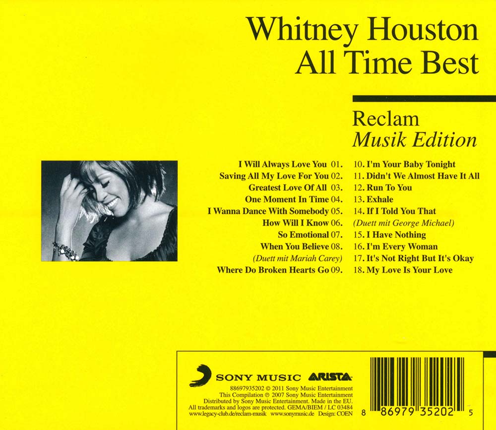 Whitney Houston - All Time Best (Reclam Musik Edition 10) (2011) CD Album Backcover